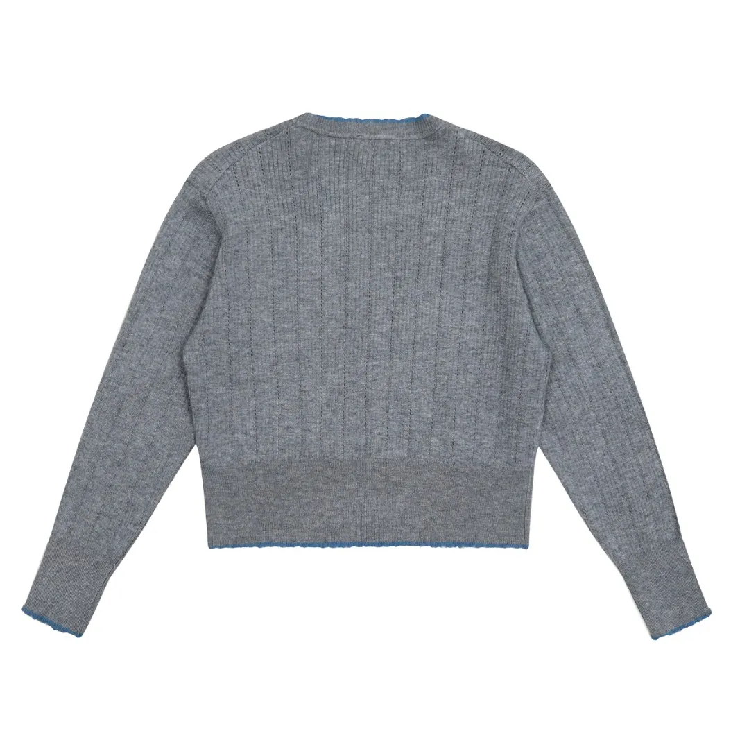 Vivi129 vivienne west wood 24th autumn and winter red label show style vertical stripe hollow knitted petal collar design cardigan West Queen Vivienne heavy industry show limited cardigan knitted sweater wool 2024 autumn latest style 🧩 85% wool blend Size: S -M- L Color: apricot gray blue black
